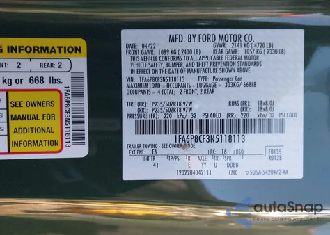 2022 Ford Mustang Gt Premium Fastback from USA, damaged, VIN 1FA6P8CF3N5118113